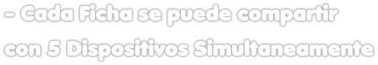 - Cada Ficha se puede compartir con 5 Dispositivos Simultaneamente