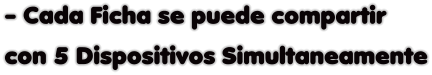 - Cada Ficha se puede compartir con 5 Dispositivos Simultaneamente